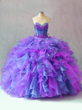 Fashion Multi-color Organza Lace Up Quinceanera Dresses Sleeveless Floor Length Beading and Appliques and Ruffles