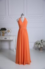 Customized Halter Top Sleeveless Chiffon Quinceanera Dama Dress Ruching Zipper