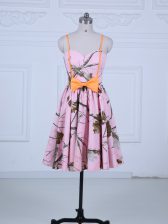  Baby Pink Empire Bowknot Prom Dresses Lace Up Printed Sleeveless Knee Length