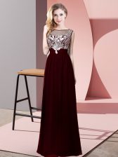  Scoop Sleeveless Backless Prom Dress Burgundy Chiffon