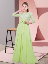 Hot Selling Yellow Green Side Zipper Quinceanera Dama Dress Lace and Belt 3 4 Length Sleeve Floor Length
