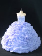 Lavender Ball Gowns Embroidery and Pick Ups and Hand Made Flower 15 Quinceanera Dress Lace Up Organza Sleeveless