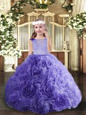 Simple Lavender Sleeveless Fabric With Rolling Flowers Lace Up Little Girl Pageant Gowns for Party and Wedding Party