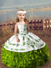  Straps Sleeveless Organza Little Girl Pageant Gowns Embroidery and Ruffles Lace Up
