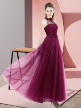 Dynamic Fuchsia Sleeveless Tulle Lace Up Quinceanera Dama Dress for Wedding Party