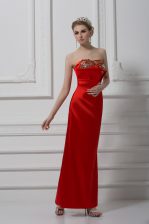 Elegant Red Sleeveless Beading and Appliques Ankle Length 