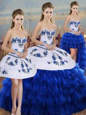 Noble Organza Sleeveless Floor Length Sweet 16 Dress and Embroidery and Ruffled Layers and Bowknot