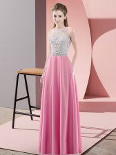  Sleeveless Backless Floor Length Beading Homecoming Dress
