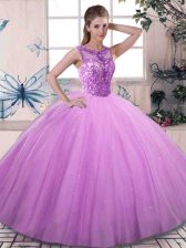  Floor Length Lilac Sweet 16 Dress Tulle Sleeveless Beading