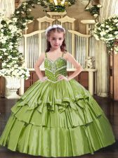  Floor Length Olive Green Pageant Dress Toddler Straps Sleeveless Lace Up