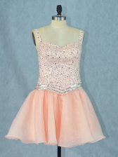 Organza Straps Sleeveless Lace Up Beading Evening Dress in Peach