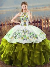  Sleeveless Lace Up Floor Length Embroidery and Ruffles Vestidos de Quinceanera