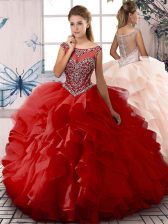  Red Scoop Zipper Beading and Ruffles Quinceanera Dress Sleeveless