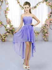 Top Selling Lavender Sleeveless Beading High Low Dama Dress for Quinceanera