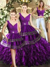  Sleeveless Beading and Embroidery and Ruffles Backless Quinceanera Dress