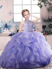 Excellent Lavender Scoop Neckline Beading and Ruffles Kids Formal Wear Sleeveless Zipper