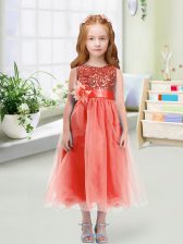 Amazing Scoop Sleeveless Organza Flower Girl Dresses for Less Sequins and Hand Made Flower Zipper