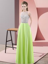  Beading Homecoming Dress Yellow Green Backless Sleeveless Floor Length