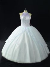 Sumptuous Sleeveless Tulle Floor Length Lace Up Sweet 16 Dress in Blue with Beading