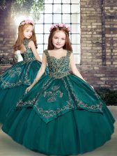 Graceful Floor Length Ball Gowns Sleeveless Teal Little Girls Pageant Gowns Lace Up