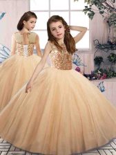  Sleeveless Beading Lace Up Child Pageant Dress