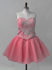  Mini Length Watermelon Red Organza Sleeveless Beading