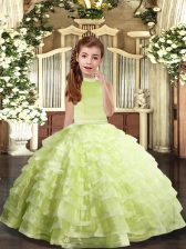  Halter Top Sleeveless Backless Girls Pageant Dresses Yellow Green Organza