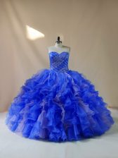  Sweetheart Sleeveless Organza Quinceanera Gowns Beading and Ruffles Lace Up