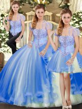 Sleeveless Beading and Ruffles Lace Up Quinceanera Gowns