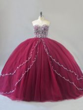  Lace Up Quinceanera Gowns Burgundy for Sweet 16 and Quinceanera with Beading Brush Train