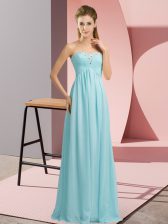  Baby Blue Chiffon Lace Up Sweetheart Sleeveless Floor Length Prom Gown Beading