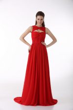  Sleeveless Brush Train Zipper Ruching Prom Party Dress