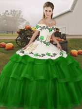 Stunning Green Vestidos de Quinceanera Off The Shoulder Sleeveless Brush Train Lace Up