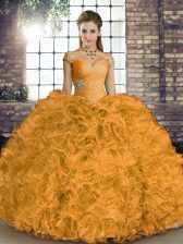 Excellent Orange Lace Up Vestidos de Quinceanera Beading and Ruffles Sleeveless Floor Length
