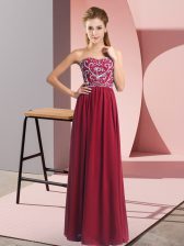 Elegant Floor Length Lace Up Prom Party Dress Wine Red for Prom and Party with Beading