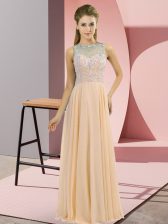  Peach Chiffon Zipper Prom Dress Sleeveless Floor Length Beading