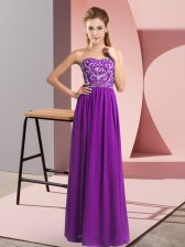  Purple Chiffon Lace Up Sweetheart Sleeveless Floor Length Prom Party Dress Beading