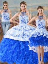  Organza Sleeveless Floor Length Sweet 16 Dresses Court Train and Embroidery and Ruffles