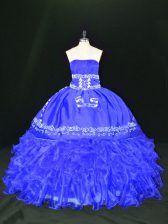 Embroidery and Ruffles Quinceanera Gown Blue Lace Up Sleeveless Floor Length