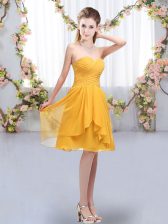 Modern Gold Lace Up Sweetheart Ruffles and Ruching Vestidos de Damas Chiffon Sleeveless