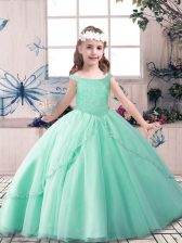  Off The Shoulder Sleeveless Little Girls Pageant Dress Wholesale Floor Length Beading Green Tulle