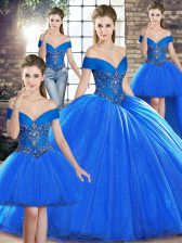 Deluxe Royal Blue Sleeveless Beading Lace Up Sweet 16 Quinceanera Dress