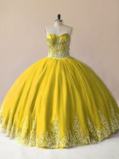 Clearance Sweetheart Sleeveless Quinceanera Gowns Floor Length Embroidery Olive Green Tulle