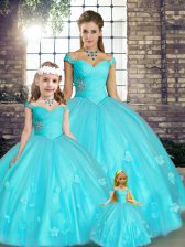Fantastic Sleeveless Lace Up Floor Length Beading and Appliques Quince Ball Gowns