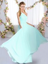  Blue Sleeveless Ruching Floor Length Quinceanera Dama Dress
