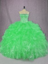  Green Organza Lace Up 15 Quinceanera Dress Sleeveless Floor Length Beading and Ruffles