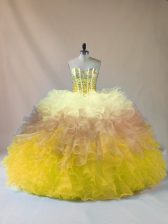 Fashionable Beading and Ruffles Sweet 16 Dress Multi-color Lace Up Sleeveless Floor Length