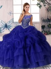  Sleeveless Beading and Pick Ups Zipper 15 Quinceanera Dress with Purple Brush Train