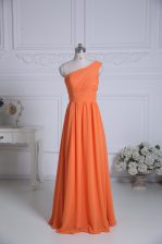 Customized Chiffon One Shoulder Sleeveless Zipper Ruching Court Dresses for Sweet 16 in Orange