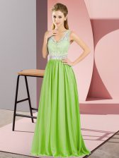  Yellow Green Zipper V-neck Beading and Lace and Appliques Prom Evening Gown Chiffon Sleeveless